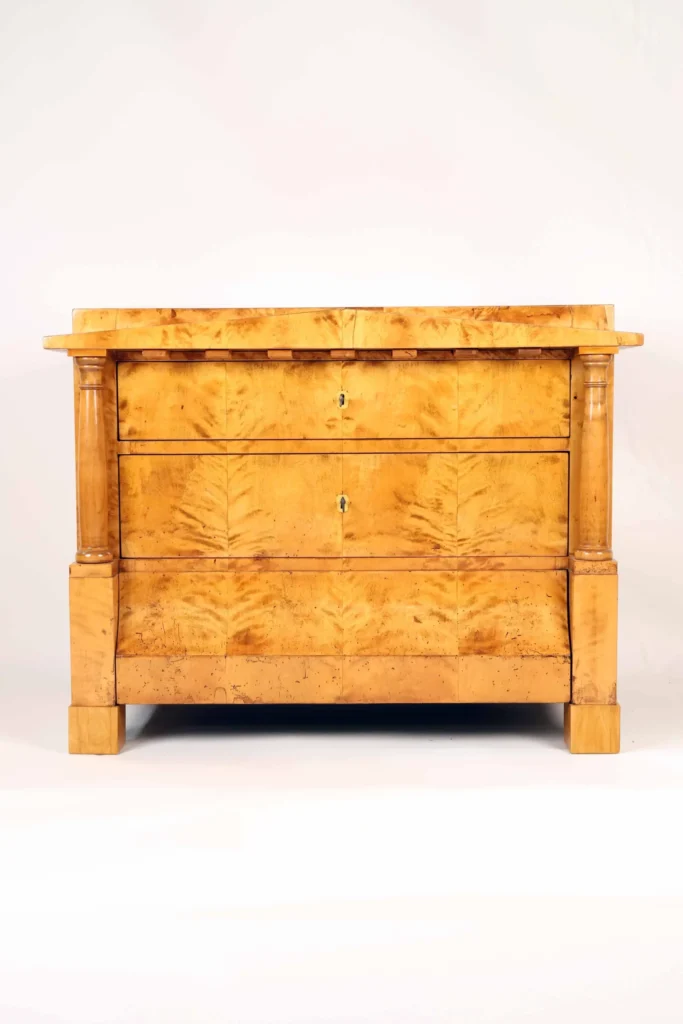 Biedermeier Birch Chest of Drawers with Architectural Details, Germany, circa 1820