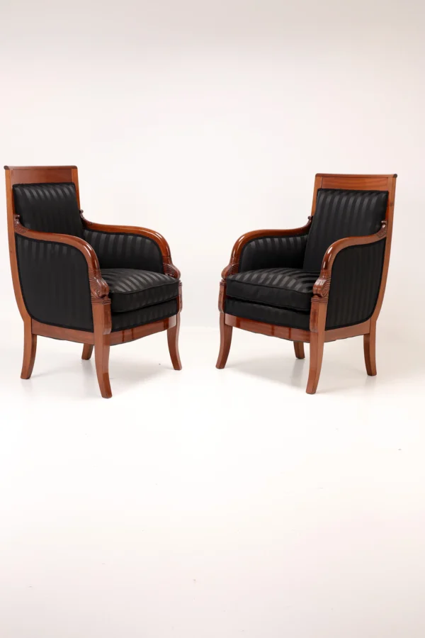 Pair of Mahogany Bergère Armchairs, Classical / Empire Style, Early 19th Century
