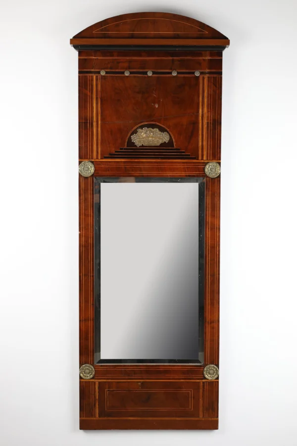 Large Mahogany Wall Mirror with Inlays and Gilded Bronze - 19th Century