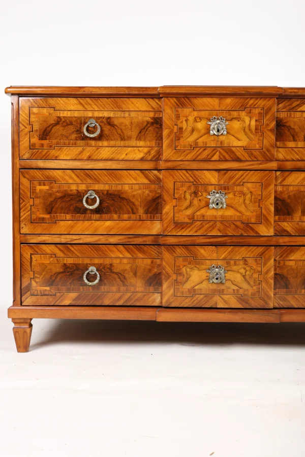 Original Louis XVI Walnut Chest of Drawers with Marquetry, Central Europe, c.1800